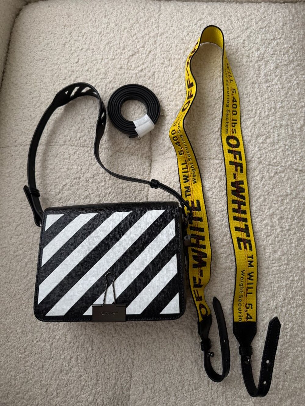 Off-White Black/White Diagonal Binder Clip Crossbody Bag